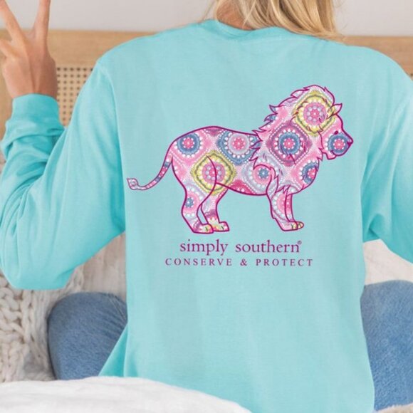 Simply Southern Tops - Simply Southern Lion Tracker Knit Pool Blue Long Sleeve T-Shirt